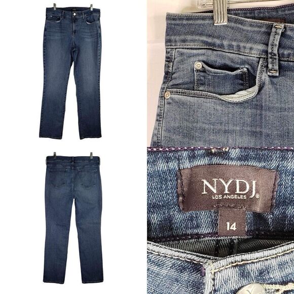 NYDJ Jeans Womens Size 14 Blue Denim Marilyn Straight High Rise Stretch - Picture 1 of 10